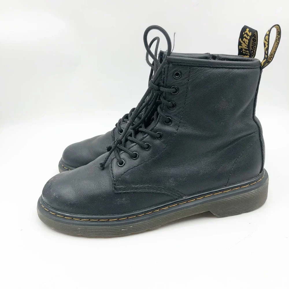 Dr. Martens Shoes Youth 3 1460 J Black Leather Lace Up Side Zip Combat Boots